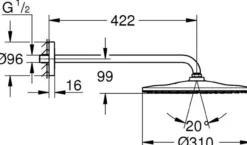 Grohe rsh 310 mono hodedusj m/dusjarm 422mm 19l krom