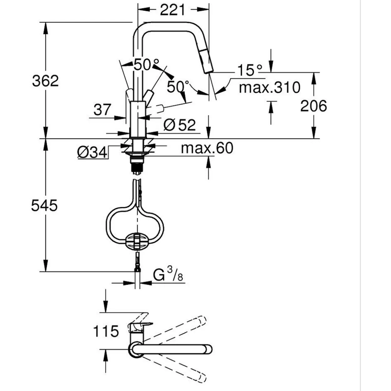 Grohe start kjøkkenarmatur m/uttrekkbar u-tut dual spray krom