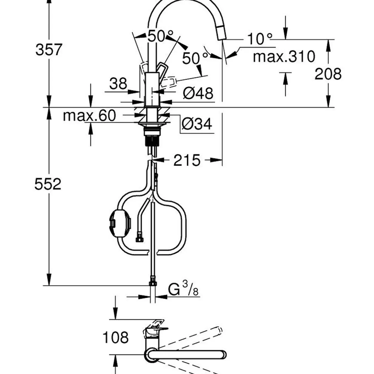 Grohe startloop kjøkkenarmatur m/uttrekkbar c-tut 8l matt sort