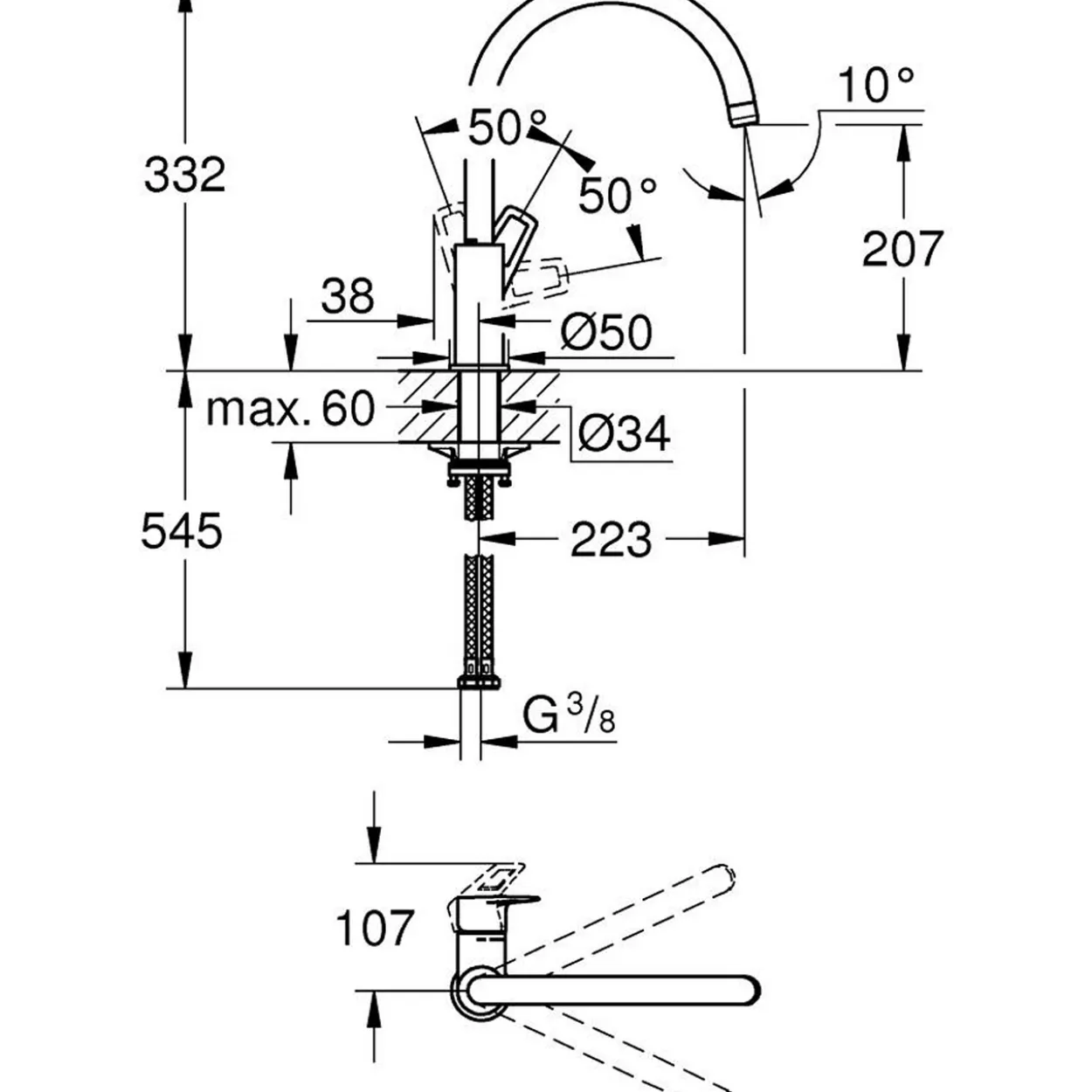 Grohe startloop kjøkkenarmatur c-tut 11,5l matt sort