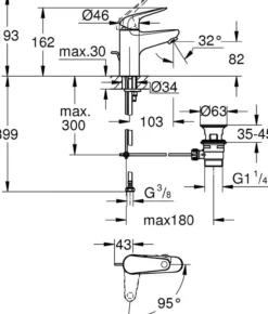 Grohe swift s servantbatteri m/oppløft & kaldstart krom