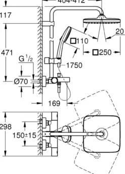 Grohe vitalio comfort 250 dusjsystem for badekar krom
