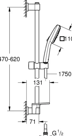 Grohe vitalio comfort 110 ii dusjsett 600 13,5l m/hylle krom