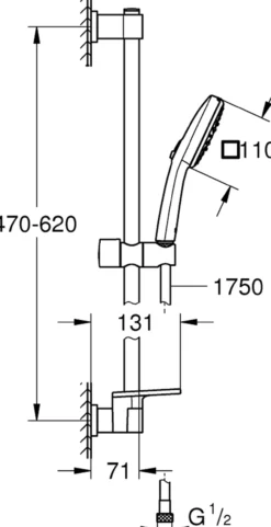Grohe vitalio comfort 110 iii dusjsett 600 7,4l m/hylle krom