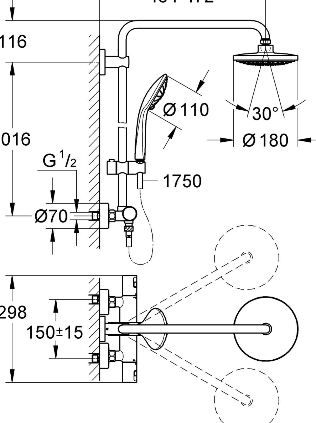 Grohe vitalio joy 180 dusjsystem 12l krom
