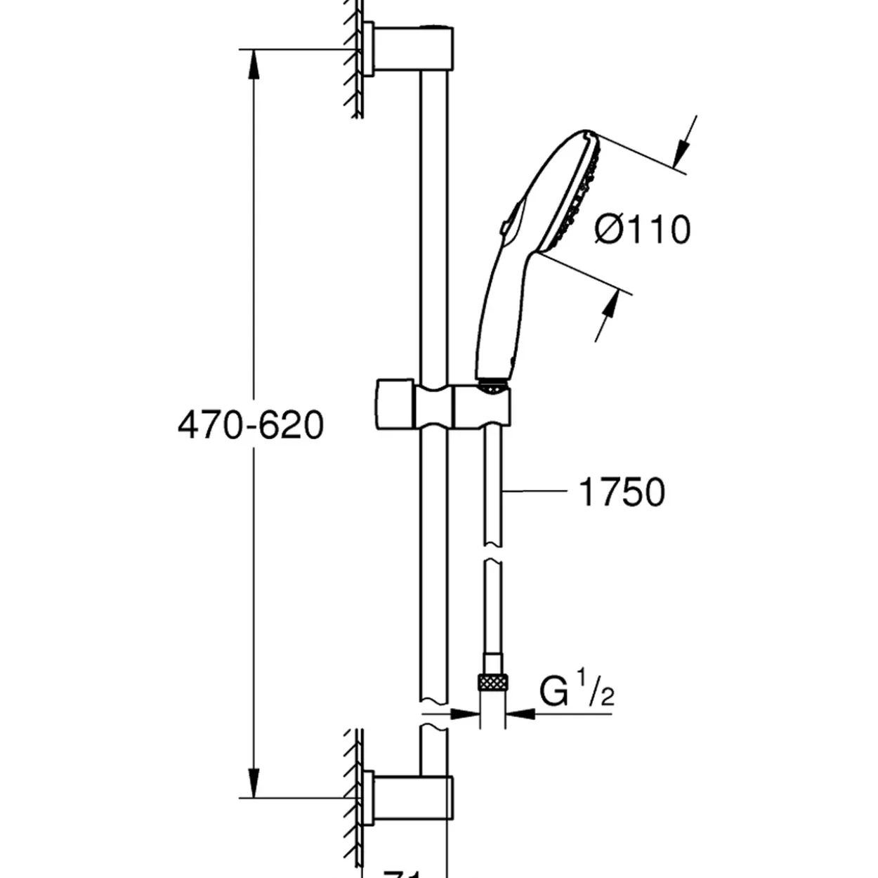 Grohe vitalio start clova 110 iii hånddusjsett m/stang 9,5l krom