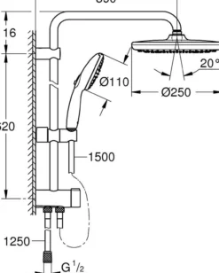 Grohe vitalio start 250 dusjsystem m/omskifter 8,3l krom