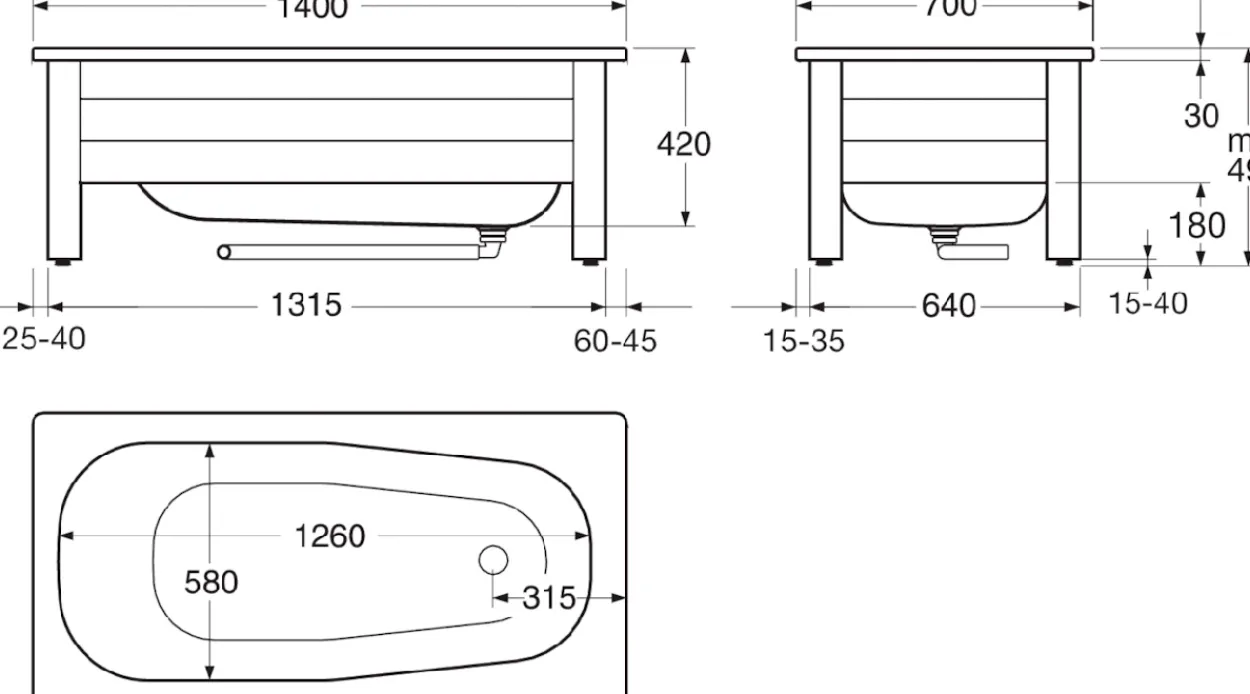 Gustavsberg 6414 halvfrontstativ, 1400x700 hvit