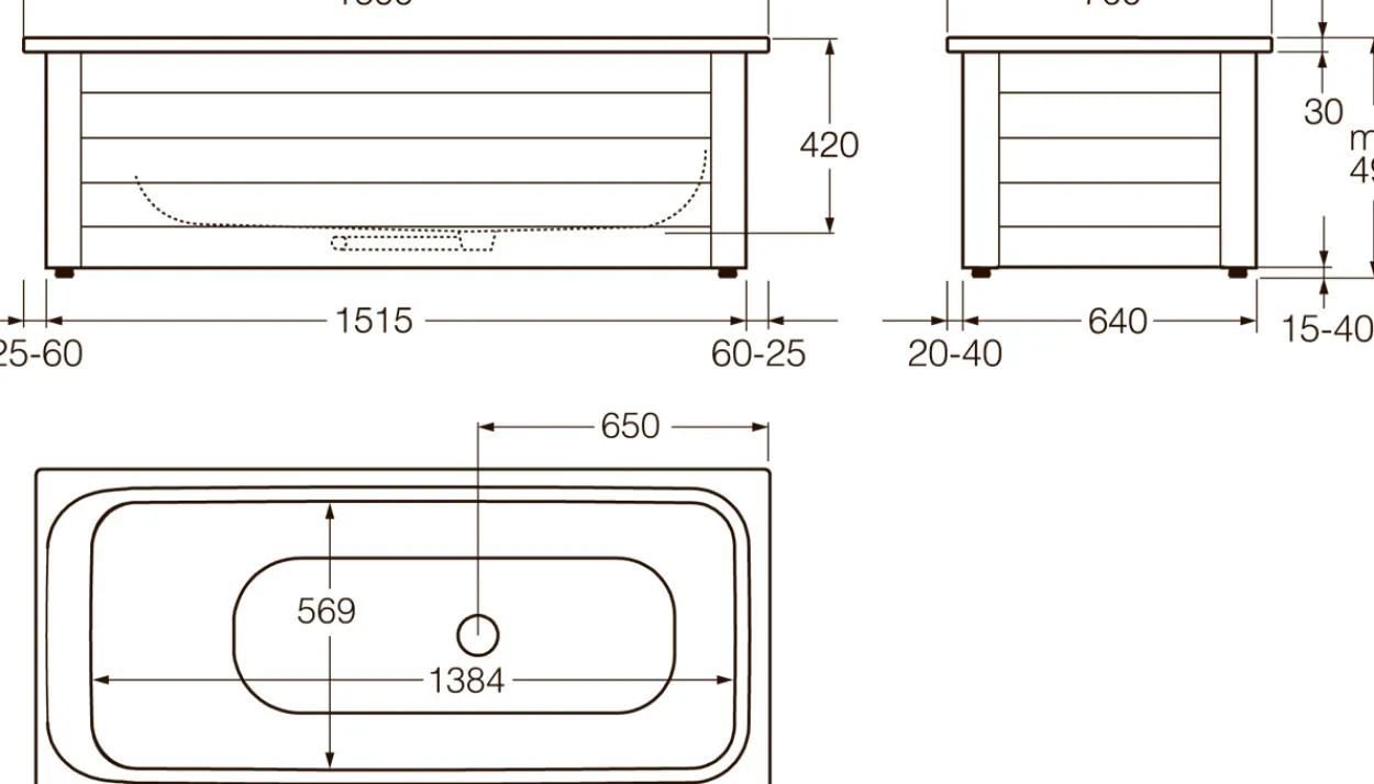 Gustavsberg 7416 helfrontstativ, 1600x700 sort