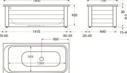 Gustavsberg 7415 helfrontstativ, 1500x700 hvit