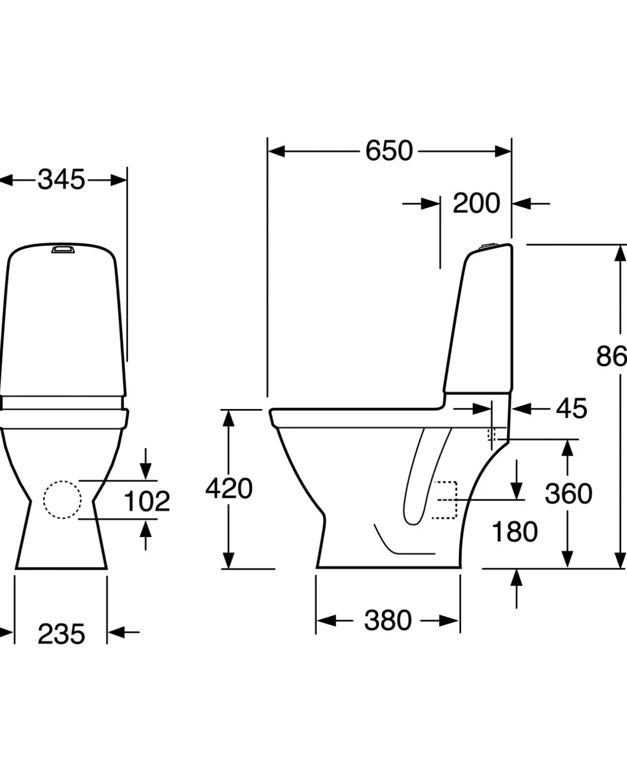 Gustavsberg nautic 1510 2/4l hygienic flush skjult p-lås c+ toalett, uten sete