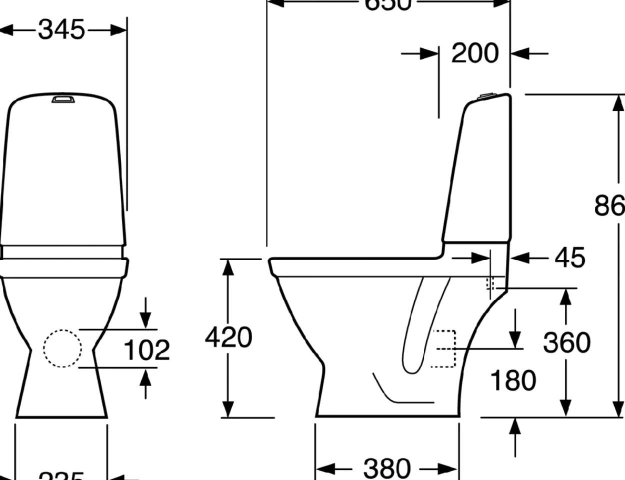 Gustavsberg nautic 1510 2/4l hygienic flush skjult p-lås c+ toalett, uten sete