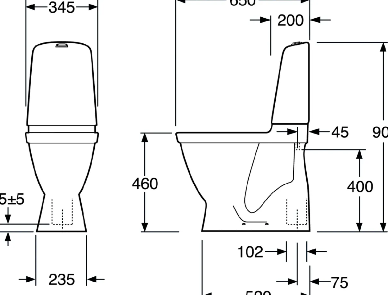 Gustavsberg nautic 1546 m/skjult s-lås, hygienic flush & lav trykknapp, høy modell