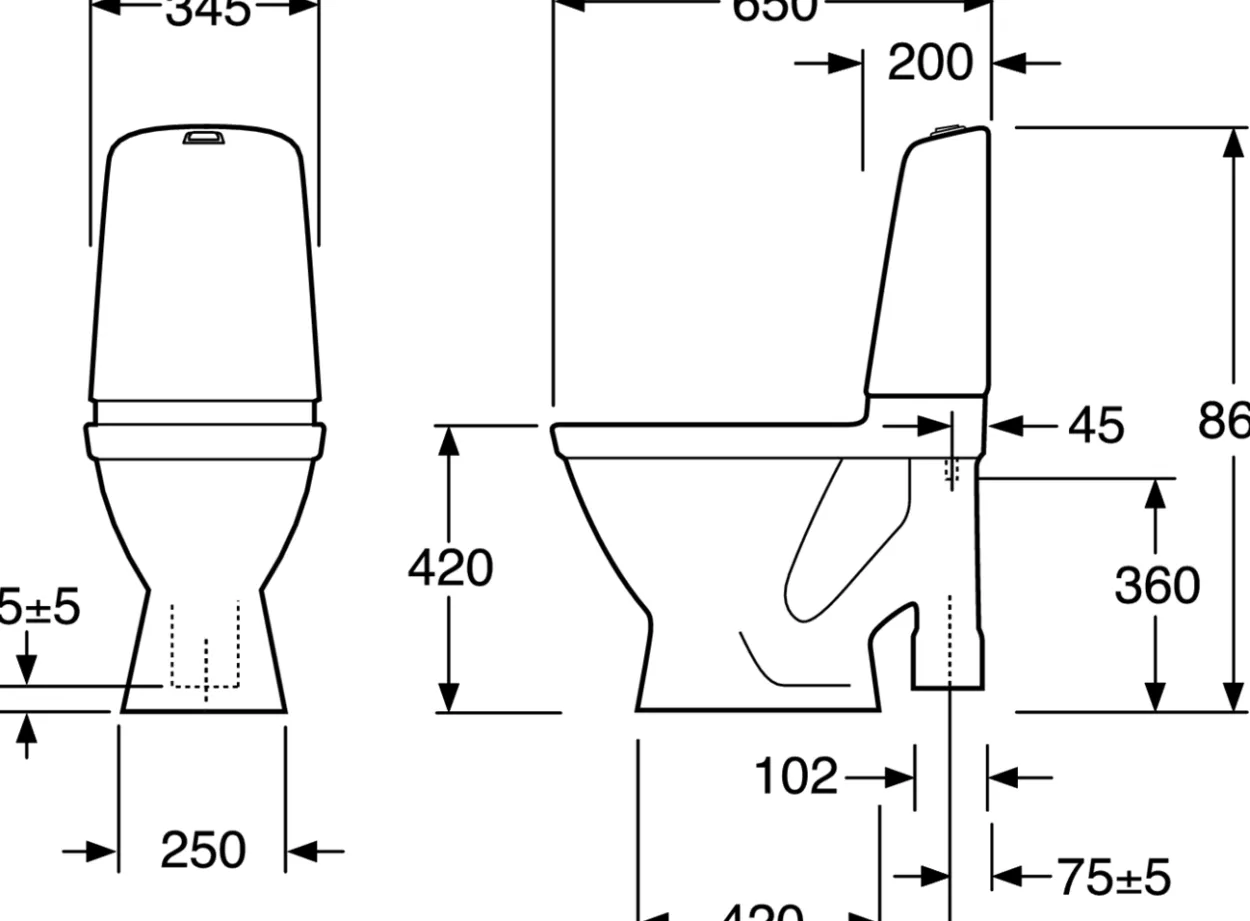 Gustavsberg nautic 1591 toalett m/hygienic flush åpen s-lås 2/4 l