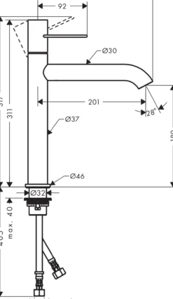Hansgrohe axor uno 190 servantarmatur åpen bunnventil krom