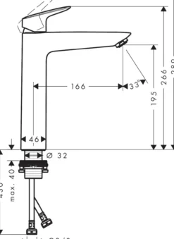 Hansgrohe logis 190 highriser servantarmatur u/bunnventil