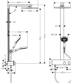 Hansgrohe raindance e 300 1jet dusjsett m/termostat 350mm