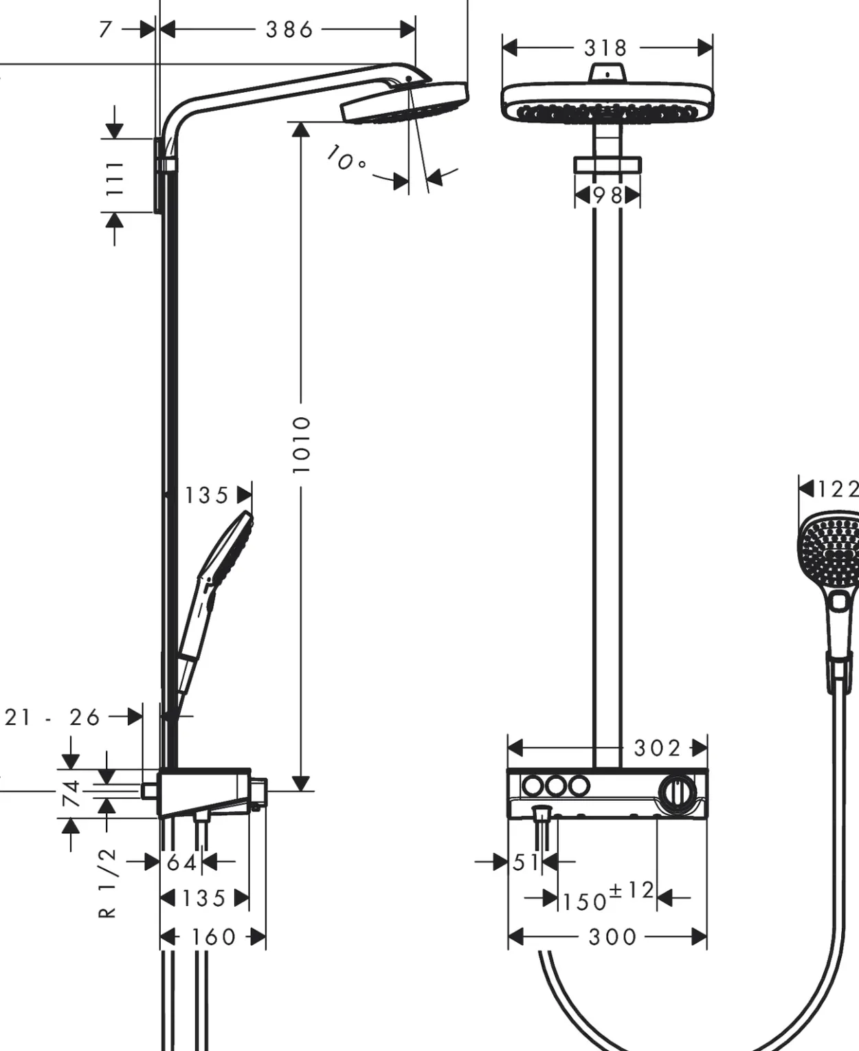 Hansgrohe raindance select e 300 3jet dusjsett m/termostat