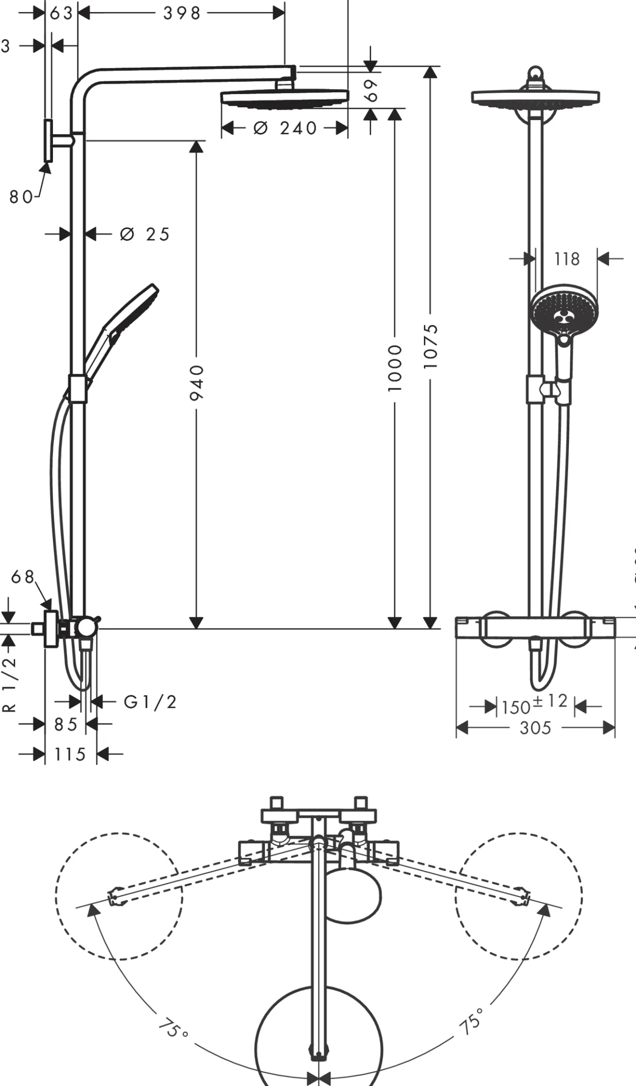 Hansgrohe raindance select s 240 2jet dusjsett m/termostat