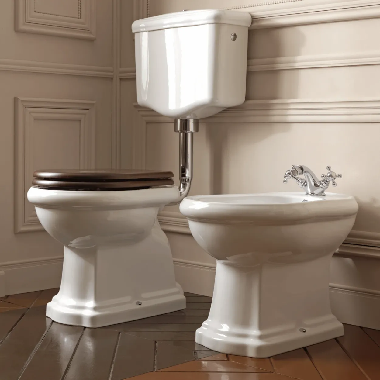 Lavabo retro low toalett m/p-lås hvit m/krom rør