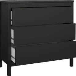 Lind leona kommode sort 3 skuffer 80x38x82