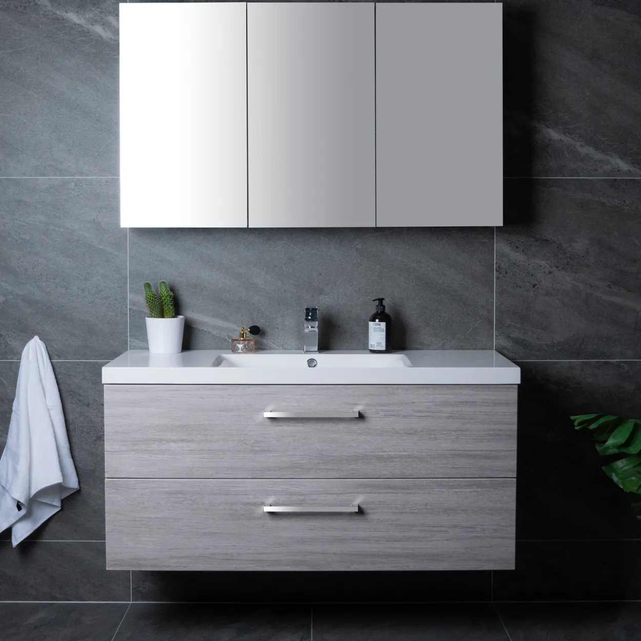 Lind luxury 100 grå baderomsmøbel m/enkel servant & speilskap
