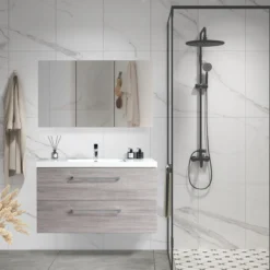 Lind luxury 100 grå baderomsmøbel m/enkel servant & speilskap