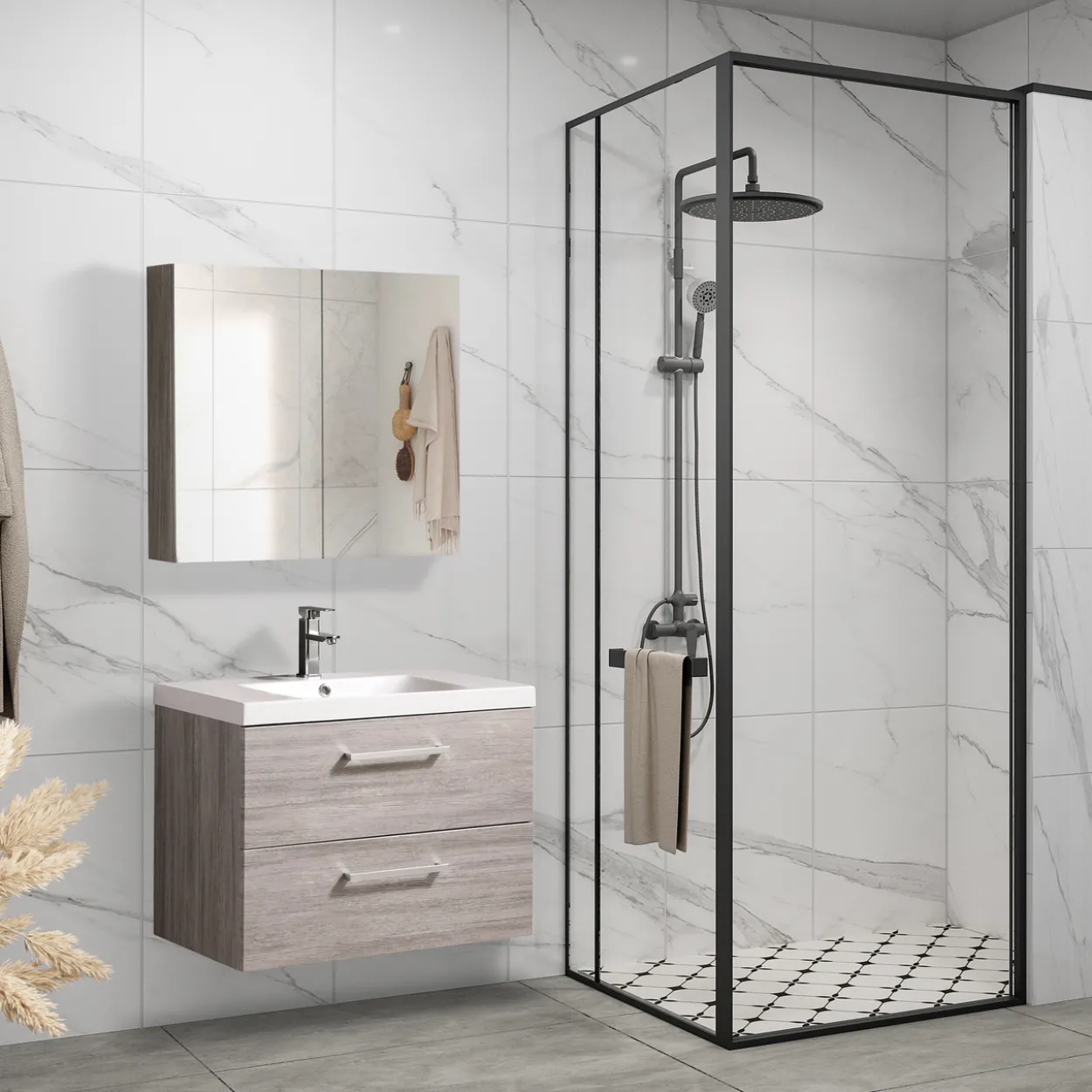 Lind luxury 80 grå speilskap