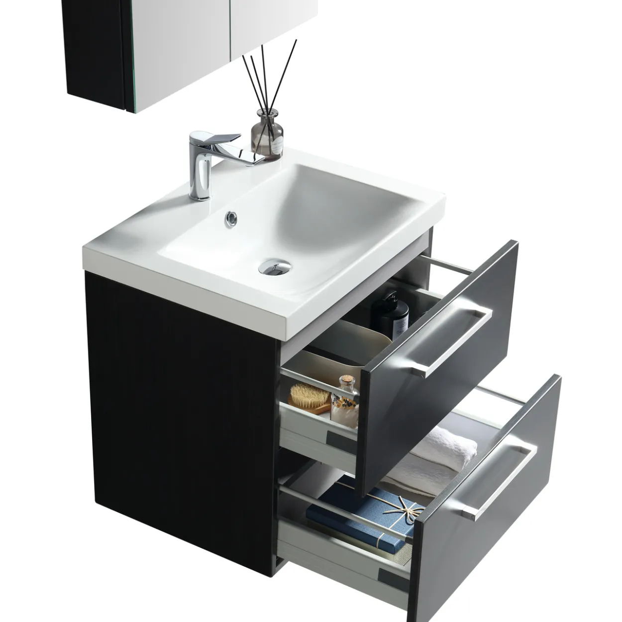 Lind luxury 80 sort baderomsmøbel m/enkel servant & speilskap