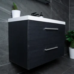 Lind luxury 80 sort baderomsmøbel m/enkel servant & speilskap