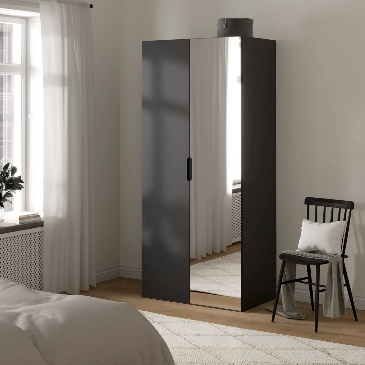 Lind nest garderobeskap 100x220x60cm sort med speil