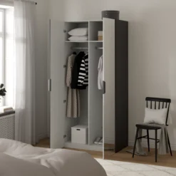 Lind nest garderobeskap 100x220x60cm sort med speil