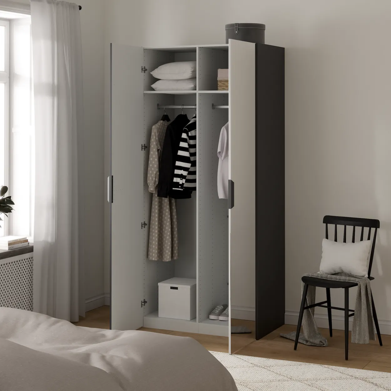 Lind nest garderobeskap 100x220x60cm sort med speil