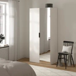 Lind nest garderobeskap 100x220x60cm hvit med speil