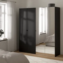 Lind nest garderobeskap 200x220x60cm sort med speil