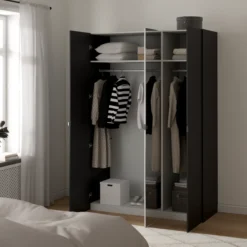 Lind nest garderobeskap 150x220x60cm sort med speil