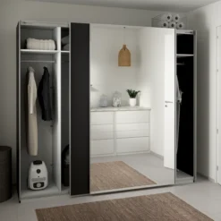 Lind nest skyvedørsgarderobe 250x220x67cm sort med speil