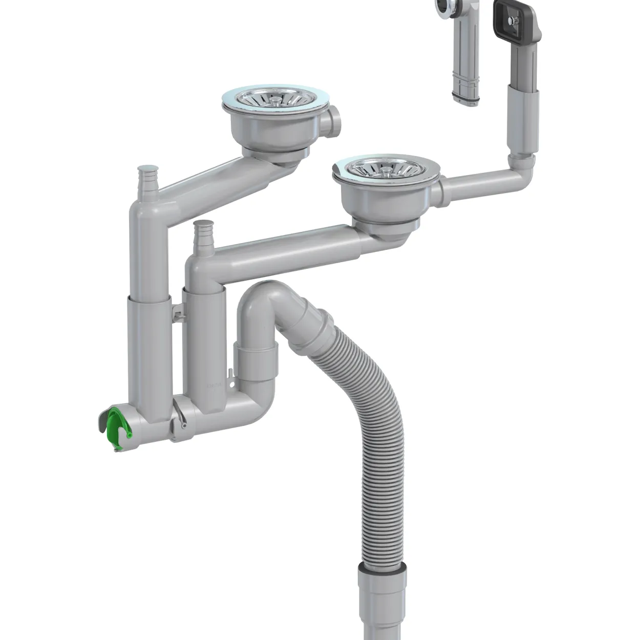 Prevex smartloc kjøkkenvannlås dobbel grå 114mm