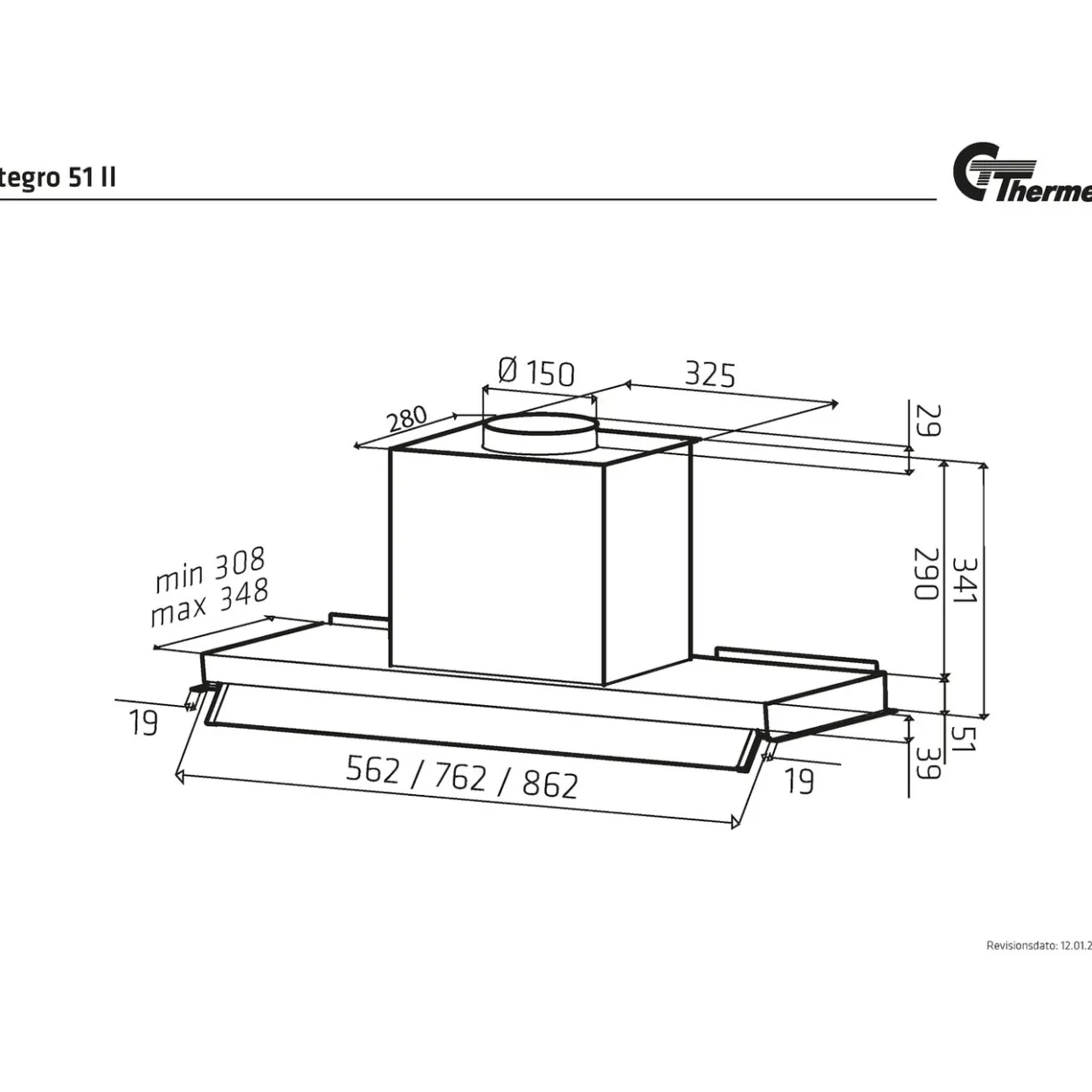 Thermex integro 51 ii kjøkkenhette 60cm rustfritt stål