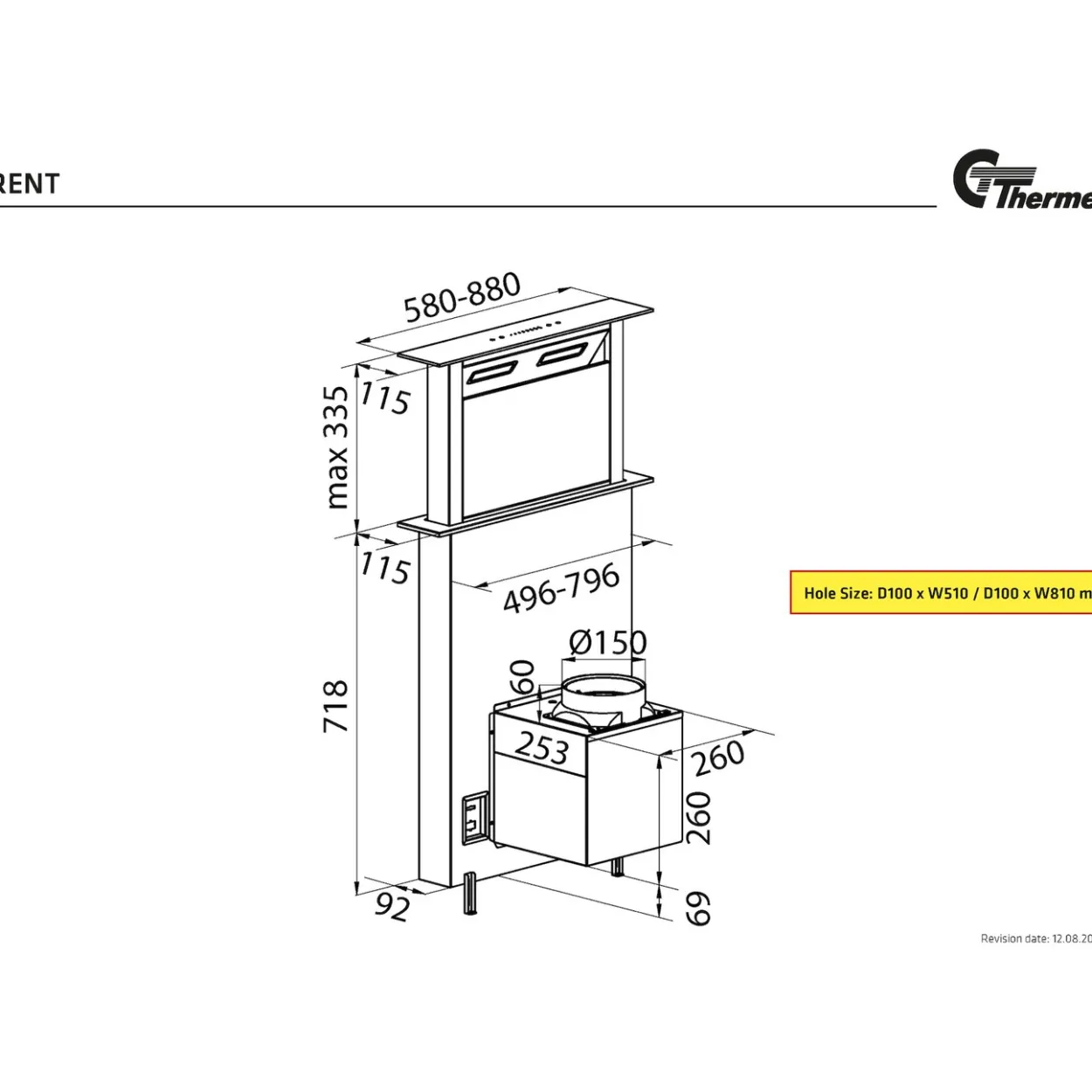 Thermex trent integrert benkventilator stål 580 mm