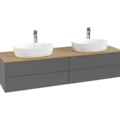 V&b antao servantskap 4 skuffer glatt 1600x360x500 for 2 serv. m/kranhull antrasitt/eik