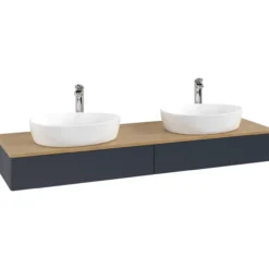 V&b antao servantskap 2 skuffer glatt 1600x190x500 for 2 serv. m/kranhull blå/eik