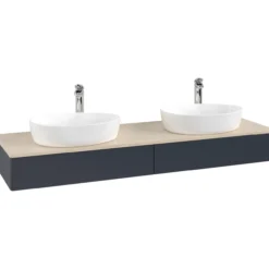 V&b antao servantskap 2 skuffer glatt 1600x190x500 for 2 serv. m/kranhull blå/créme