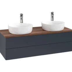 V&b antao servantskap 2 skuffer glatt 1200x360x500 for 2 serv. m/kranhull blå/valnøtt