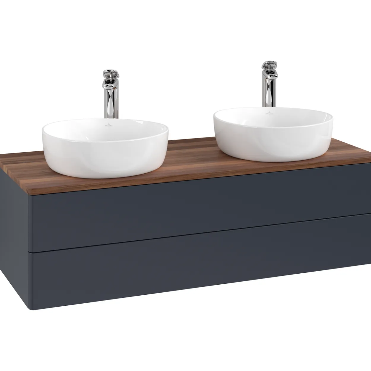 V&b antao servantskap 2 skuffer glatt 1200x360x500 for 2 serv. m/kranhull blå/valnøtt