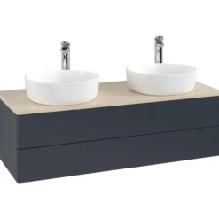 V&b antao servantskap 2 skuffer glatt 1200x360x500 for 2 serv. m/kranhull blå/créme