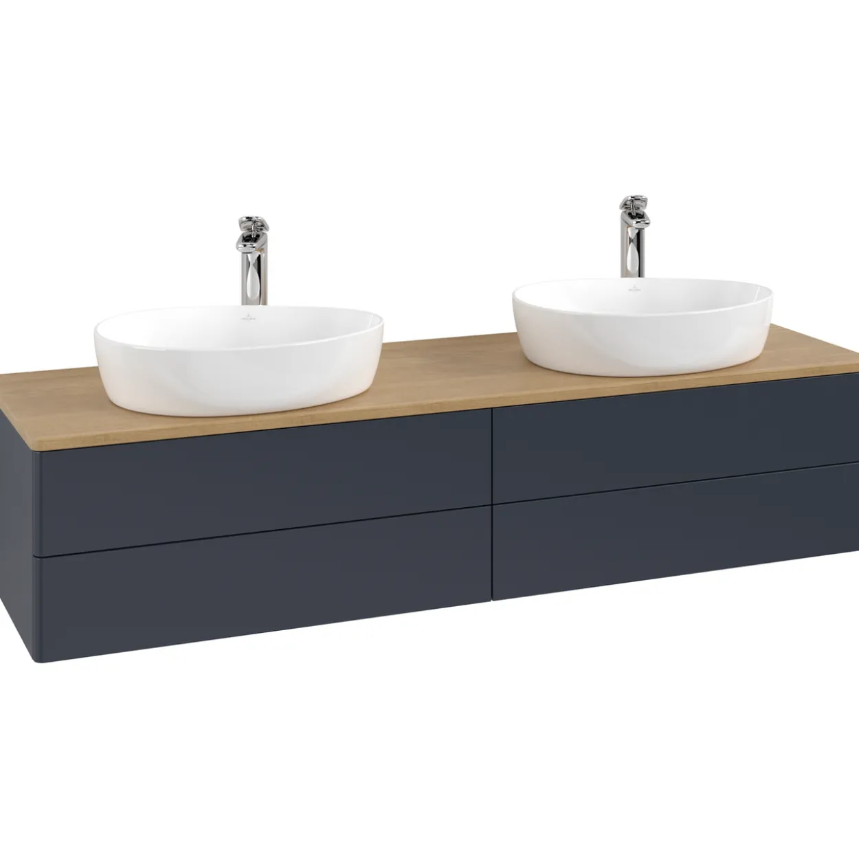 V&b antao servantskap 4 skuffer glatt 1600x360x500 for 2 serv. m/kranhull blå/eik