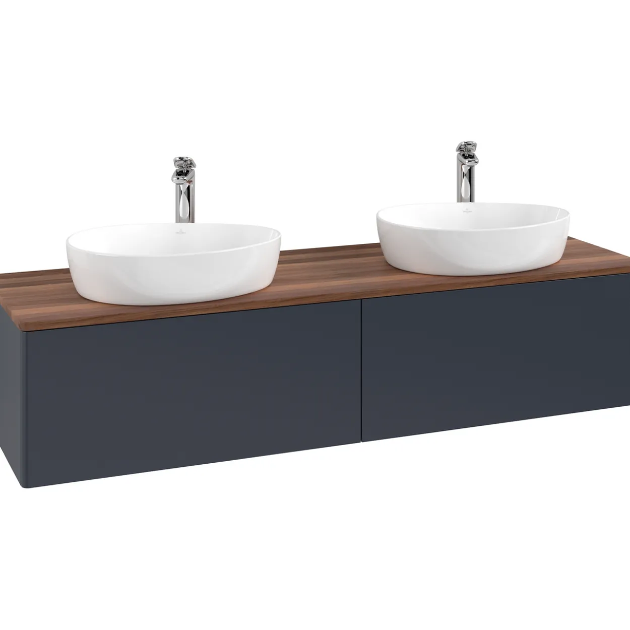 V&b antao servantskap 2 skuffer glatt 1600x360x500 for 2 serv. m/kranhull blå/valnøtt