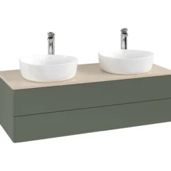 V&b antao servantskap 2 skuffer glatt 1200x360x500 for 2 serv. m/kranhull grønn/créme