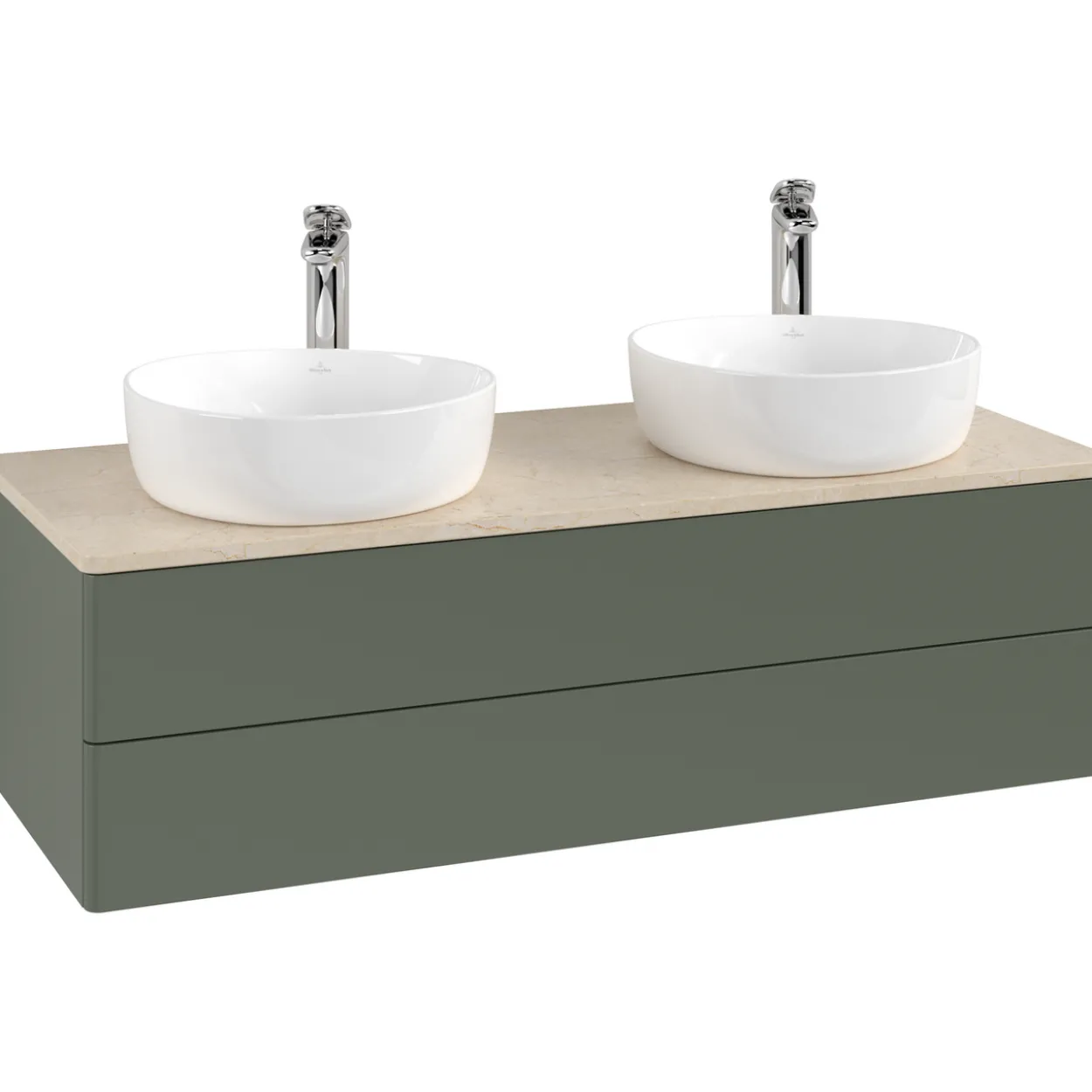 V&b antao servantskap 2 skuffer glatt 1200x360x500 for 2 serv. m/kranhull grønn/créme